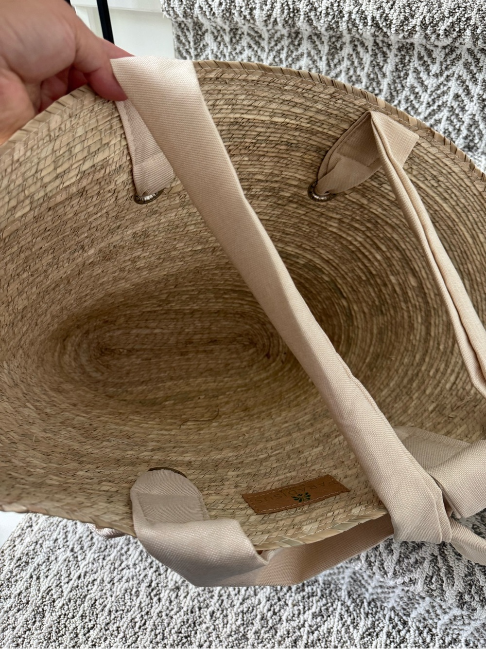 Paradisus by Melia Neutral Straw Tote with Taupe Fabric Handles - Picture 3 of 8